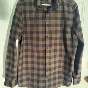 Express Men's Tan and Black Checkered Shirt